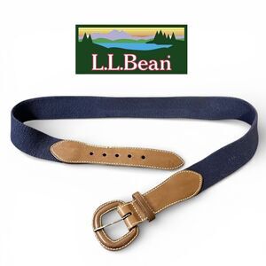 L.L. Bean Comfort Waist Stretch Belt Navy Blue W/ Brown Leather Buckle M998 XL